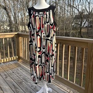 Ronni Nicole Dress Women's 18W Plus  Black Red White Geometric Mom Office Career